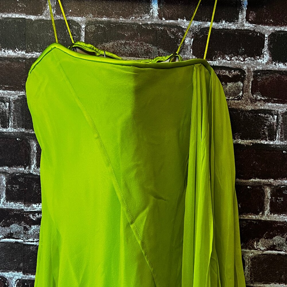 NWT Mac Duggal Lime Green Mantza Chiffon Cocktail Dress - Size M